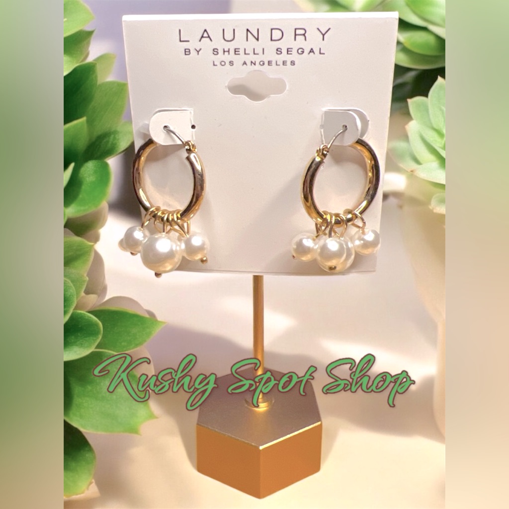 Laundry By Shelli Segal Gold & Pearl Hoop Earrings Nwt